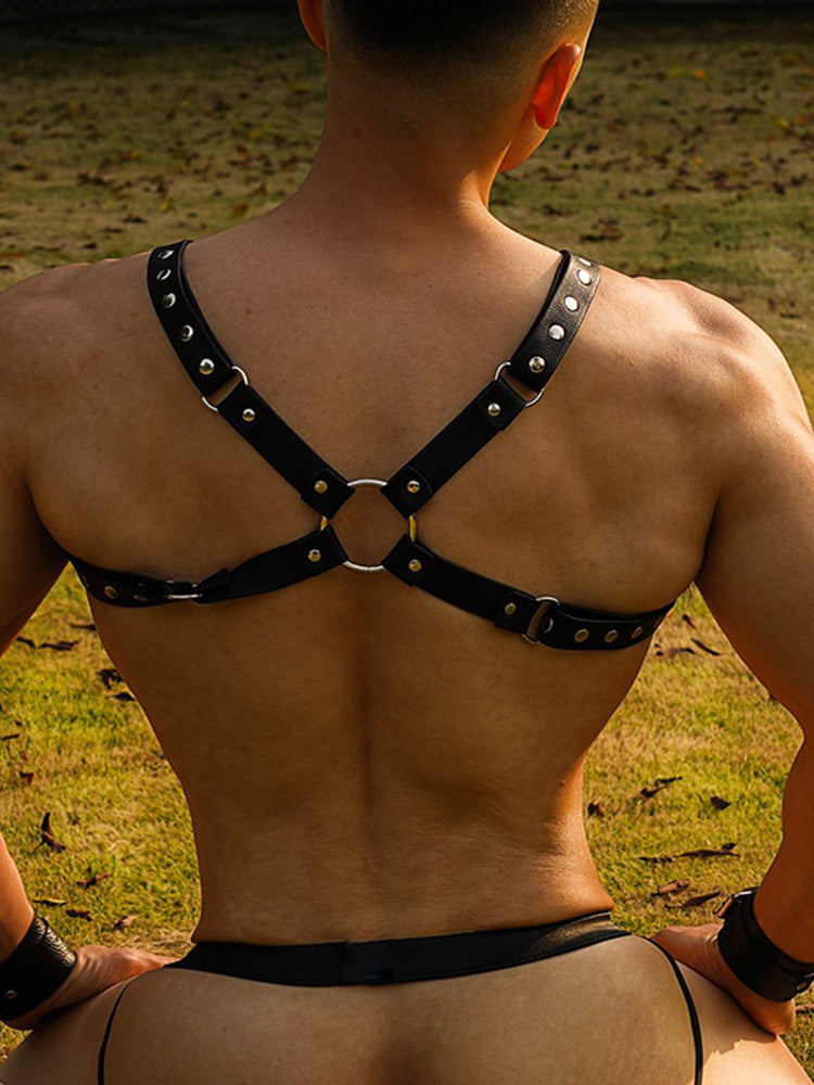 BLACKRISS™Sexy Double Thong Men's Low Waist Leather Panties Shaping Chest Strap-Blackriss