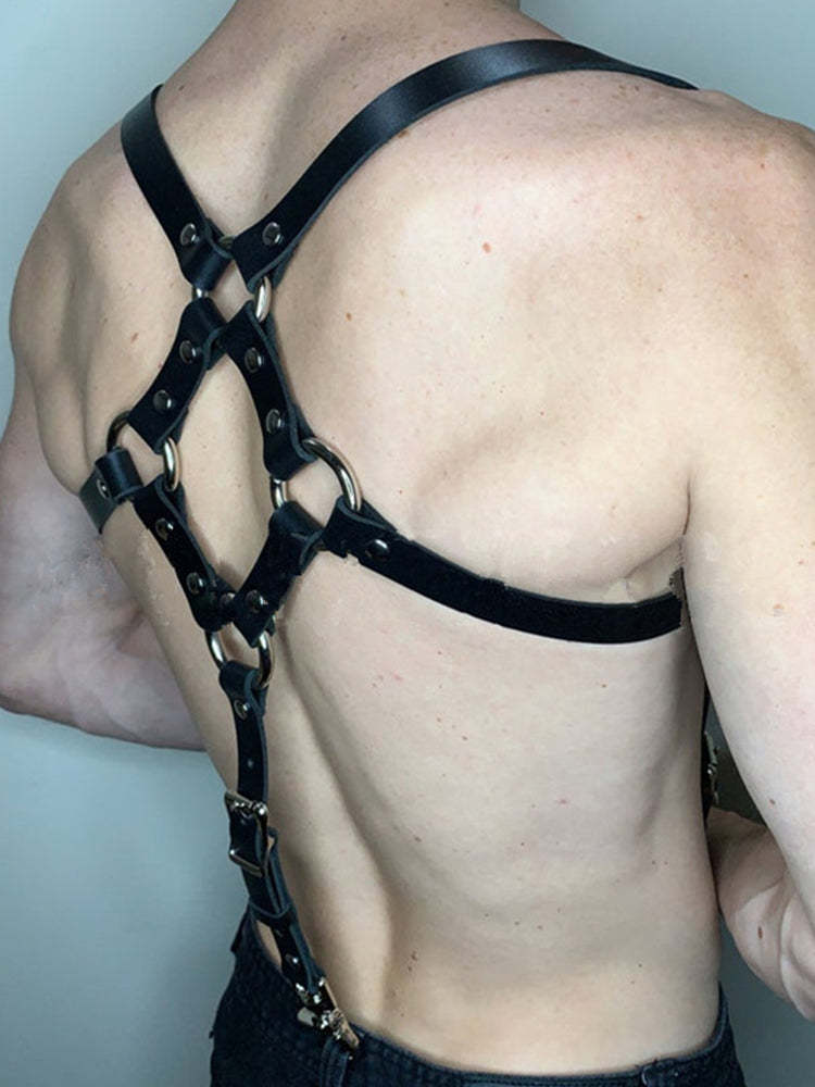 BLACKRISS™Sexy Men Faux Leather Restrain - Black-Blackriss