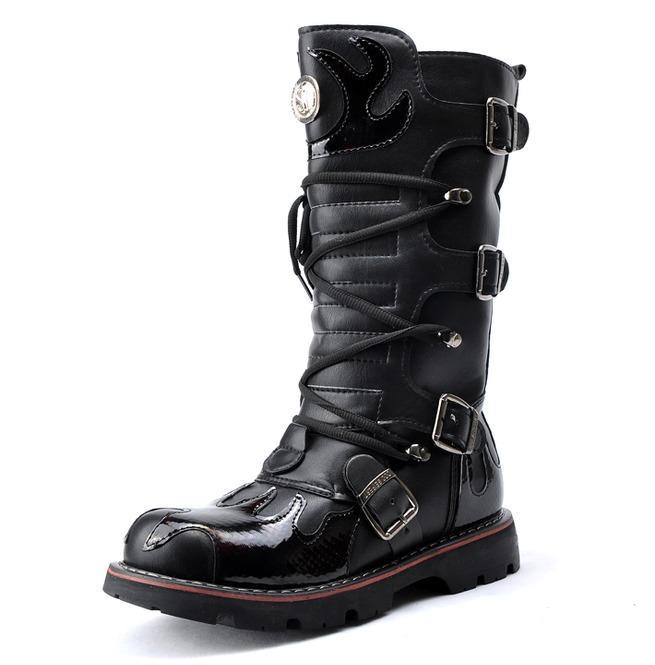 BLACKRISS™Men's Steampunk Fire Totem Black High Boots Motorcycle Boots-Blackriss