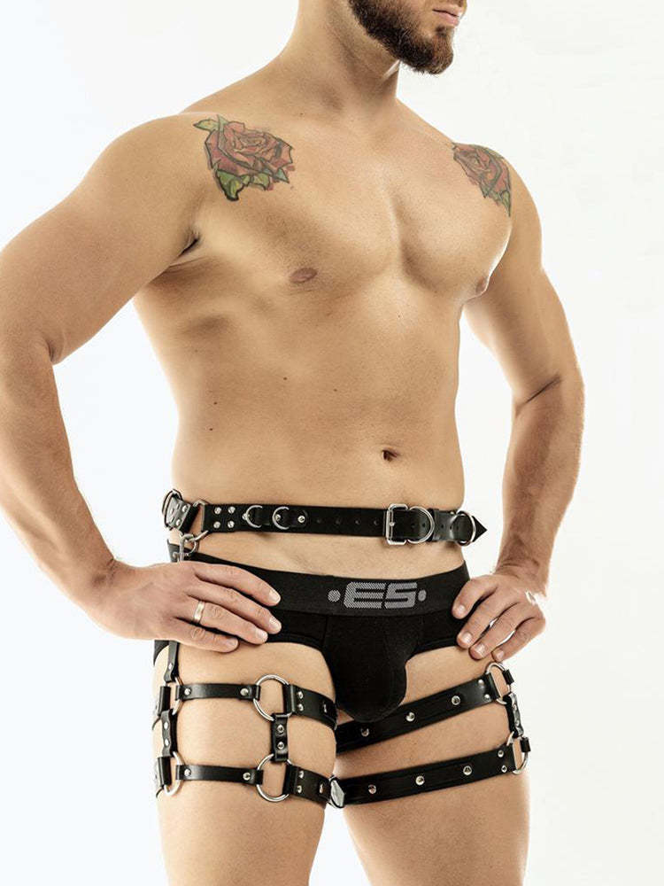 BLACKRISS™Male Flirting Props Leather Bondage Belt - Black-Blackriss