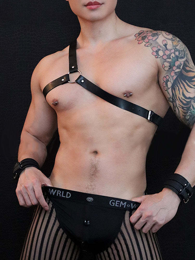 BLACKRISS™Men's Leather Bondage Straps Performance Wear Harness - Black-Blackriss