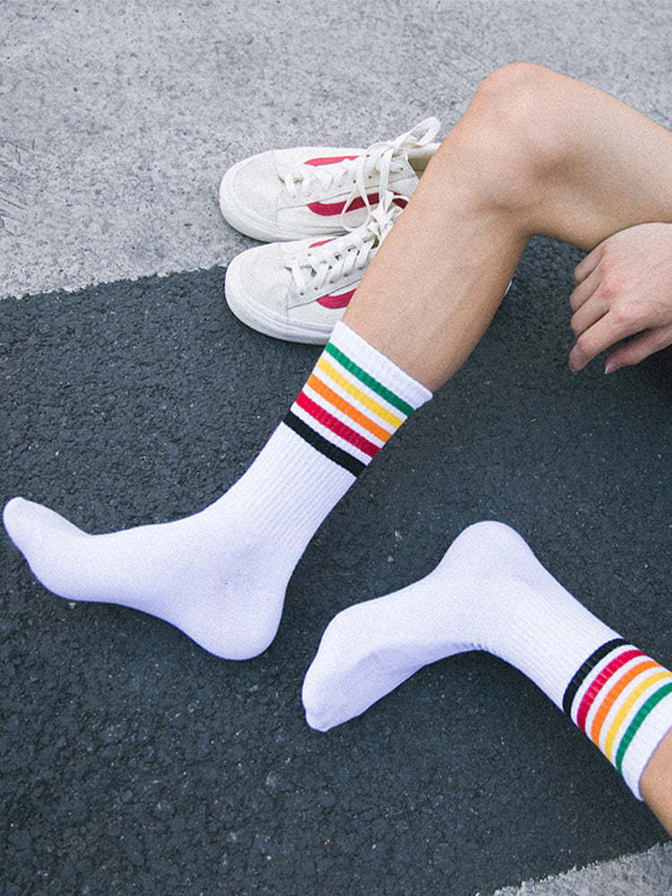 BLACKRISS™Rainbow Striped Cotton Sports Socks-Blackriss