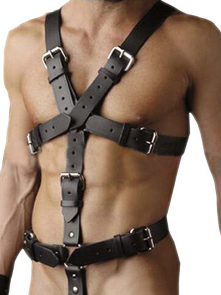 BLACKRISS™Men's Corset Sexy Bundle Leather Strap Harness Strap - Black-Blackriss