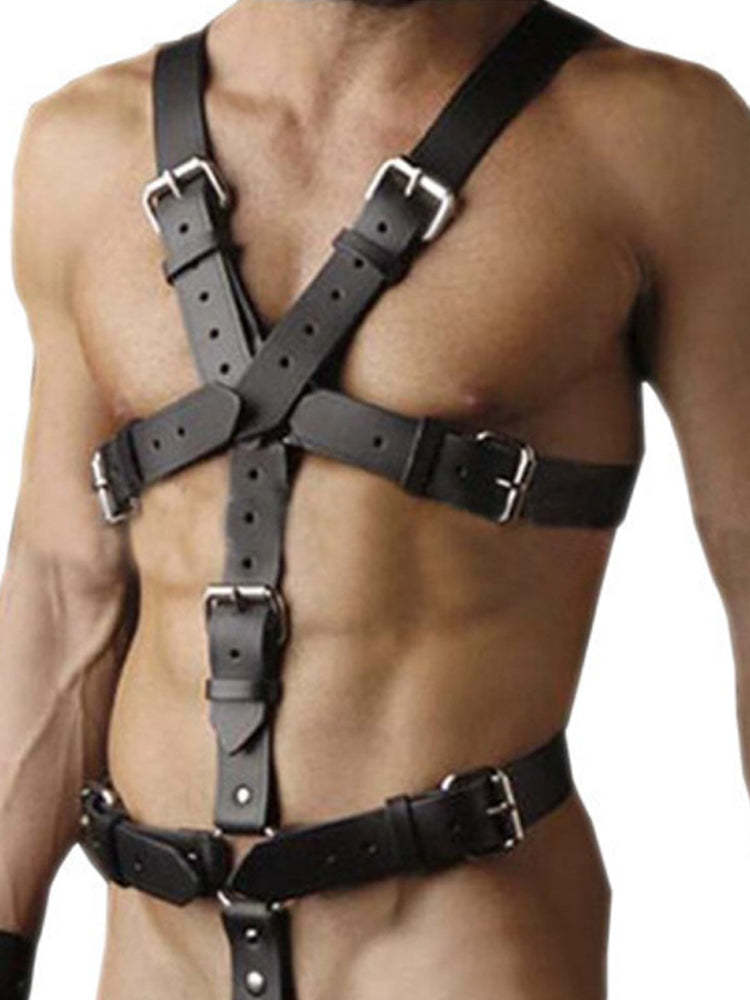 BLACKRISS™Men's Corset Sexy Bundle Leather Strap Harness Strap - Black-Blackriss