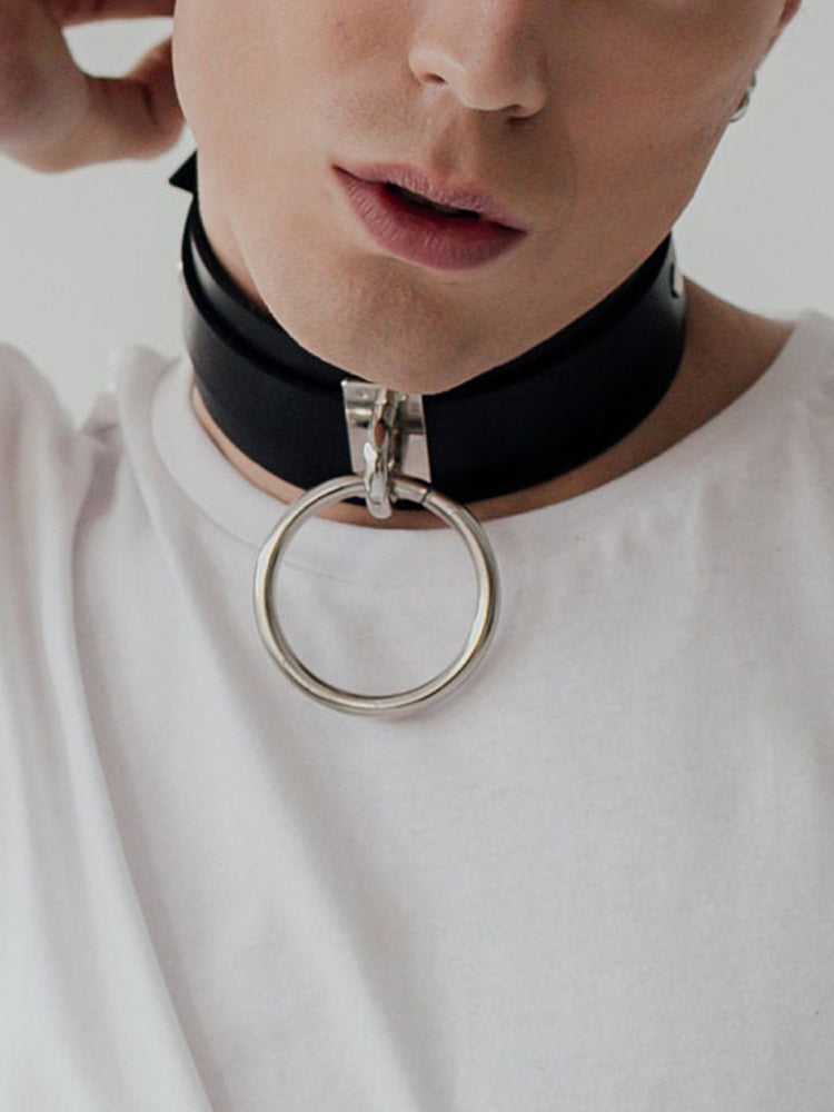 BLACKRISS™Leather Ring Traction Rope Choker-Blackriss