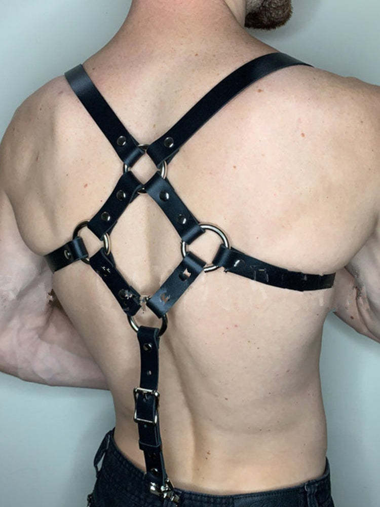 BLACKRISS™Sexy Men Faux Leather Restrain - Black-Blackriss
