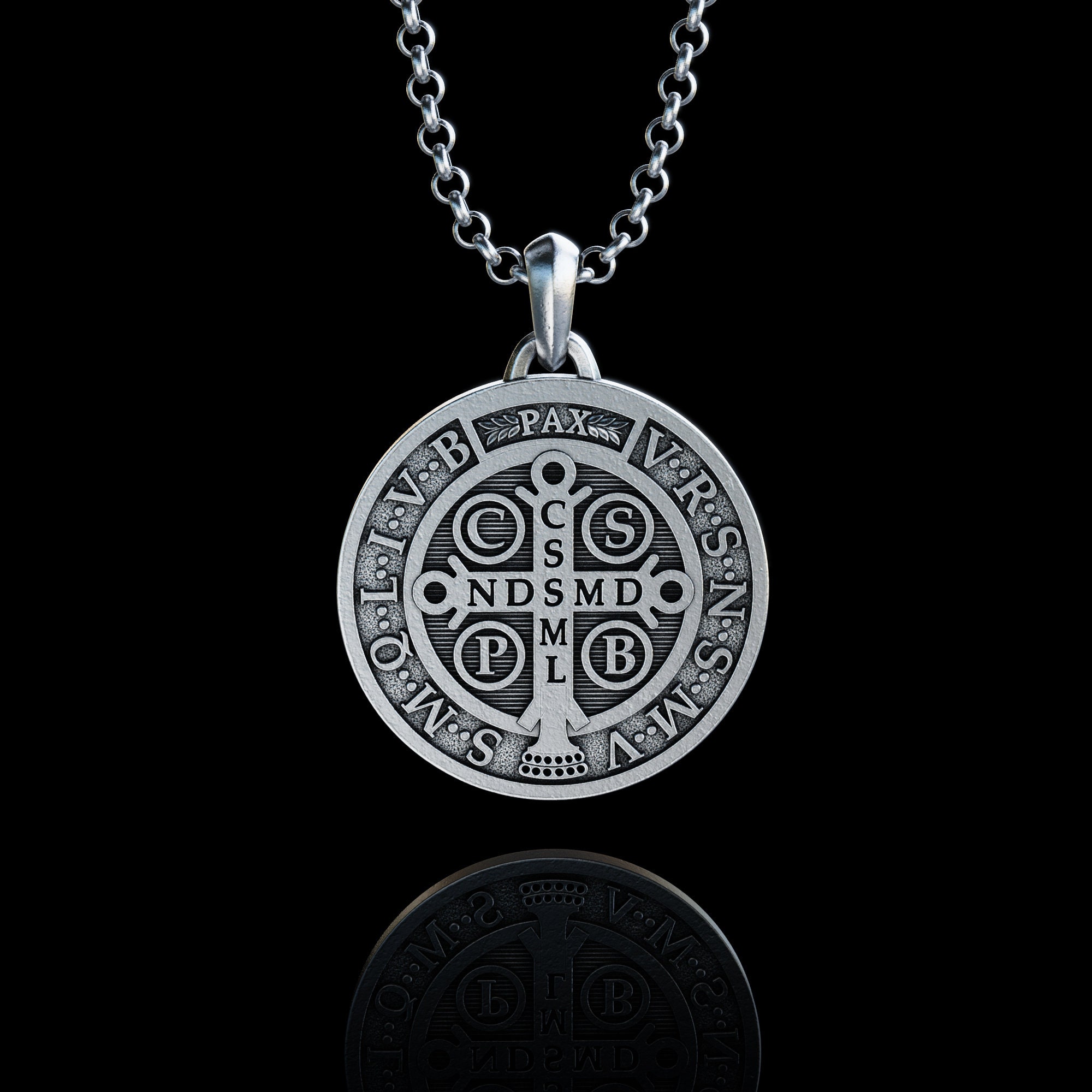 BLACKRISS™Sterling Silver Saint Benedict Necklace--Religious Silver Gift-Blackriss
