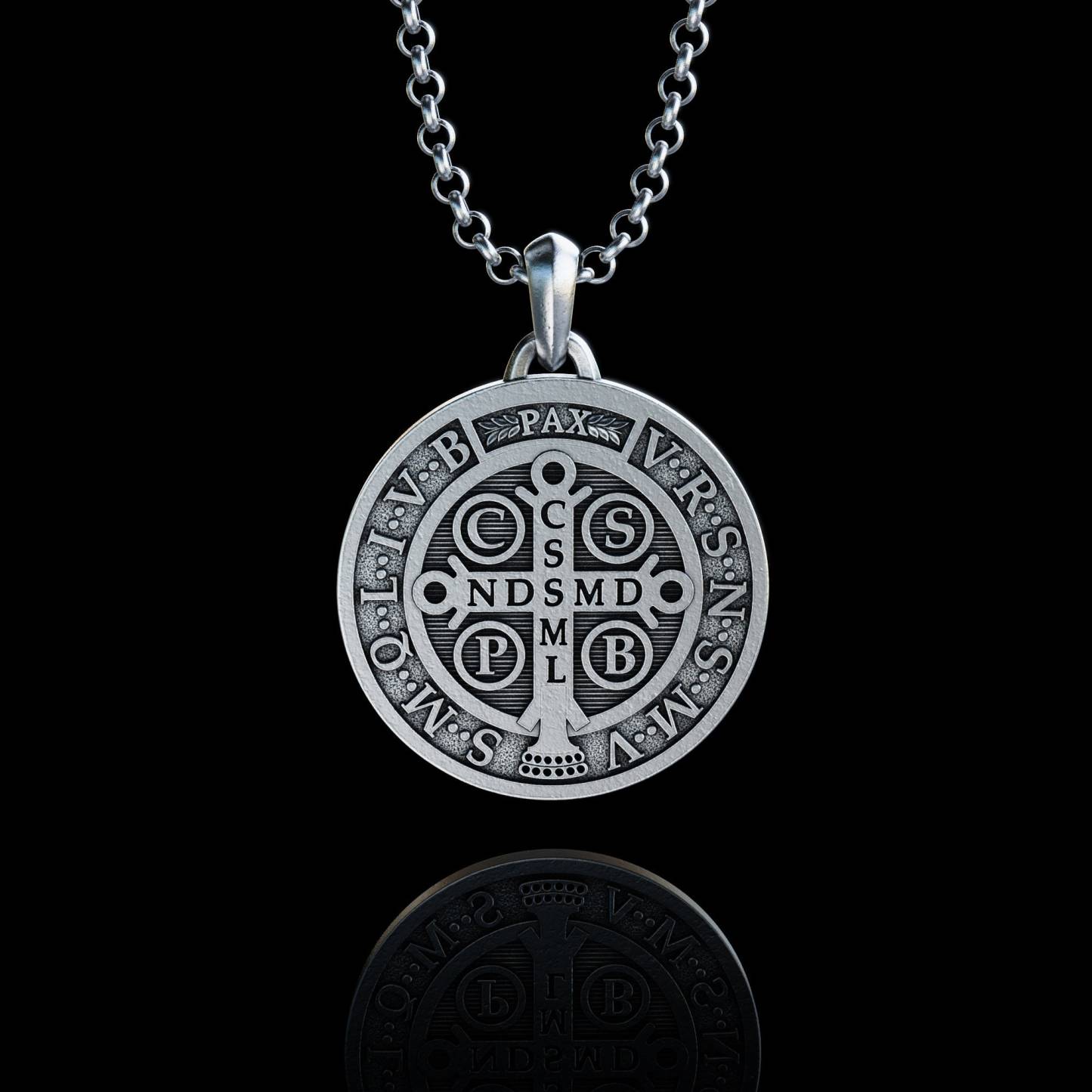BLACKRISS™Sterling Silver Saint Benedict Necklace--Religious Silver Gift-Blackriss