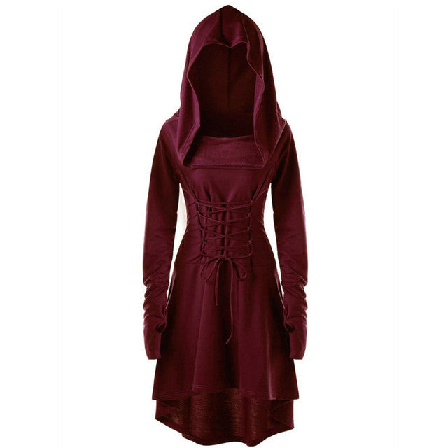 BLACKRISS™Gothic Punk Black Hooded Dresses for Women-Blackriss