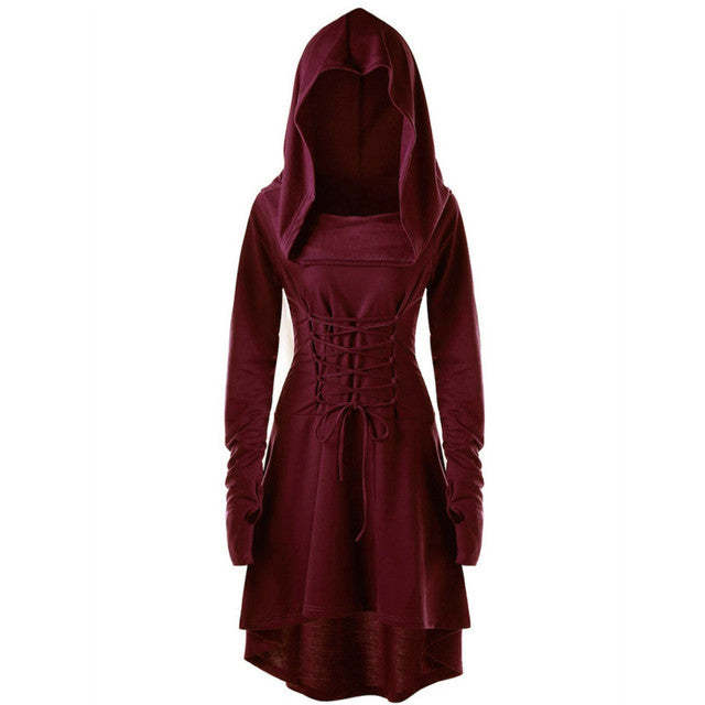 BLACKRISS™Gothic Punk Black Hooded Dresses for Women-Blackriss