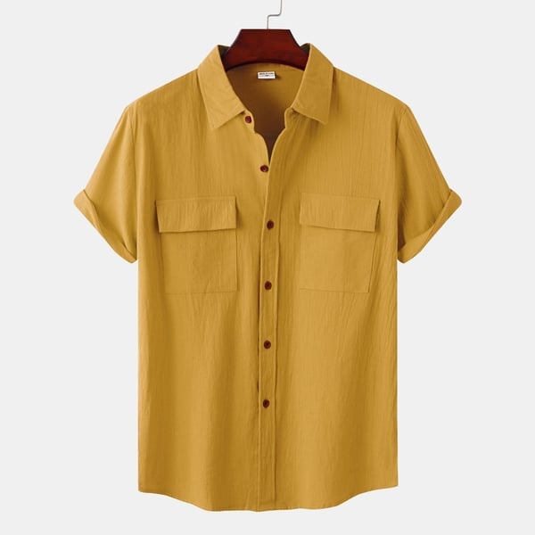 BLACKRISS™Solid colour casual flax short sleeve shirt-Blackriss