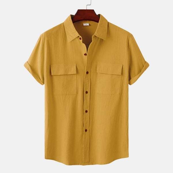 BLACKRISS™Solid colour casual flax short sleeve shirt-Blackriss