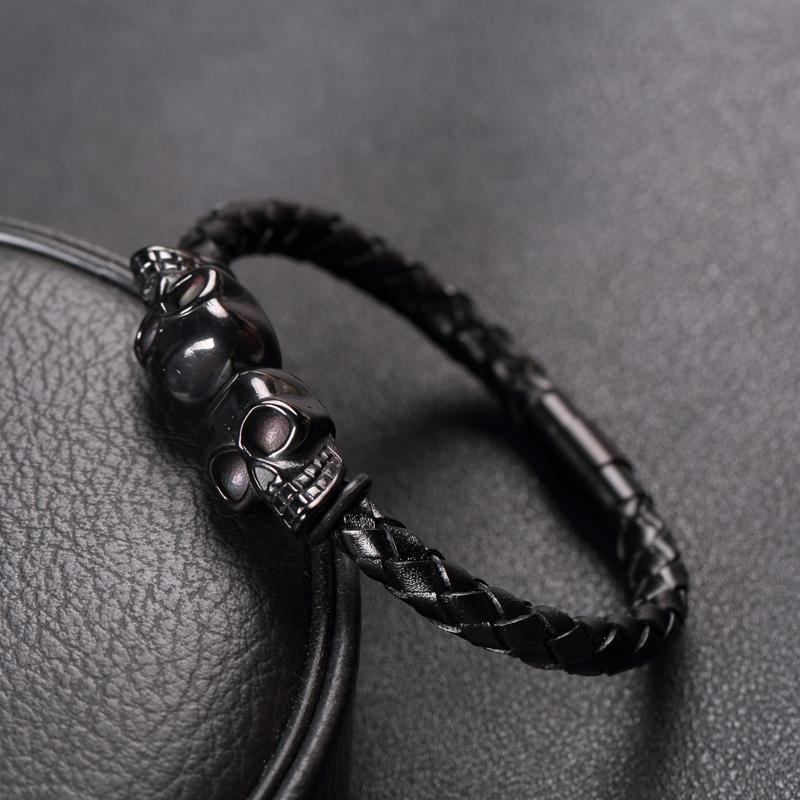 Blackriss™Black Leather Skull Bracelet-Blackriss