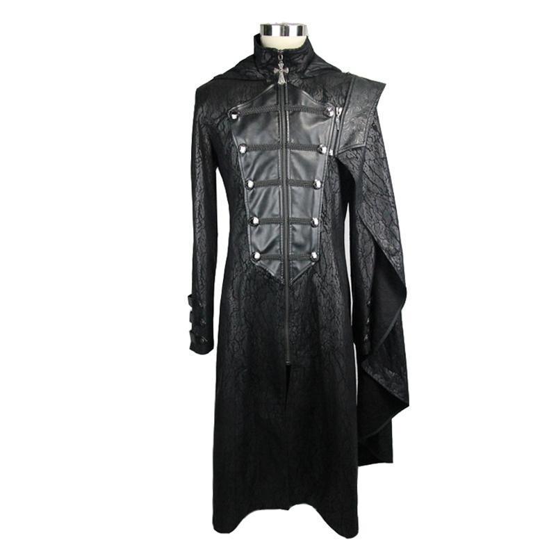 BLACKRISS™Men's Brocade and Leather Vintage Army Coat with Pelisse-Blackriss