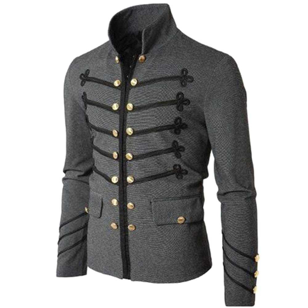 BLACKRISS™Men's Gothic Steampunk Stand Collar Military Style Jacket 3 Colors-Blackriss
