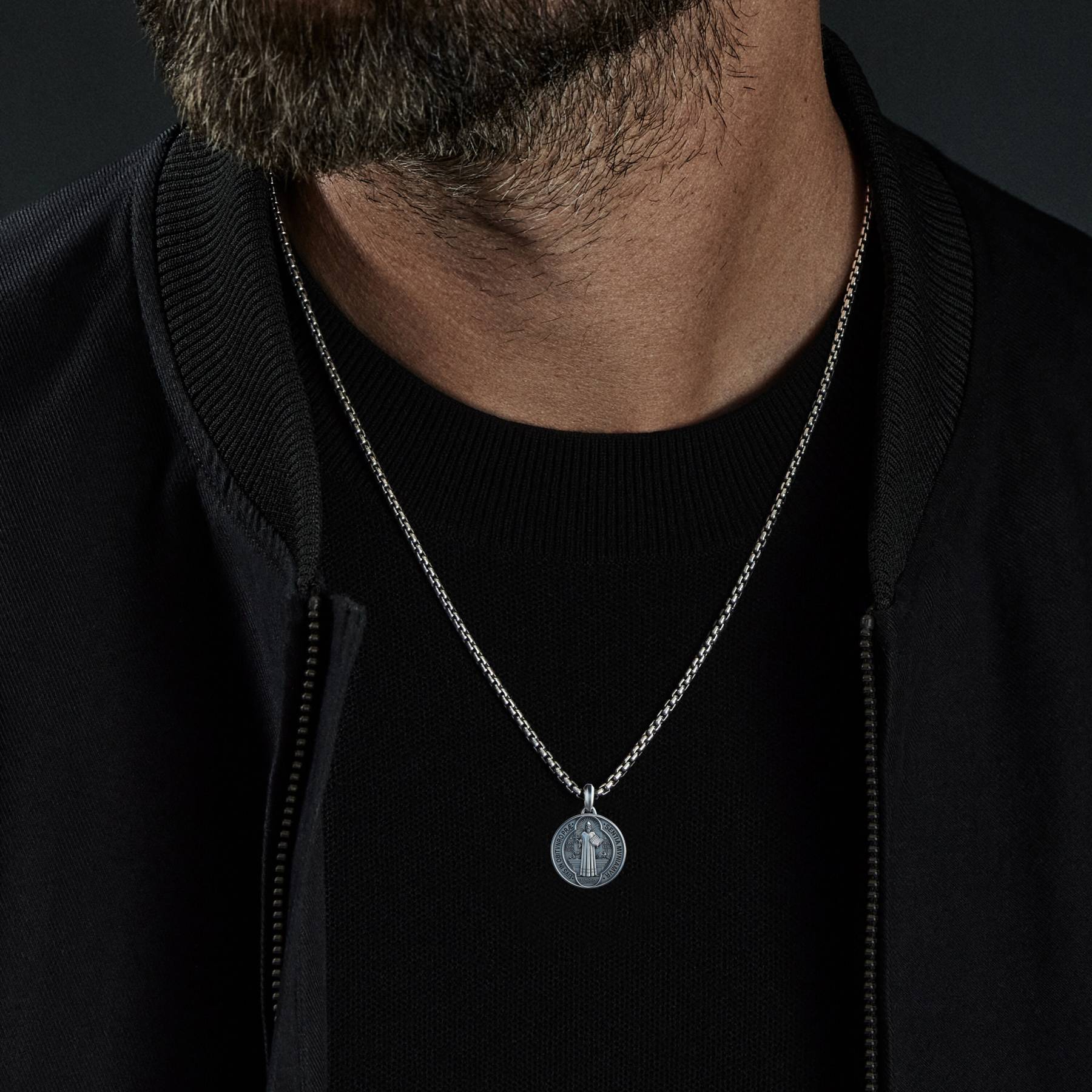 BLACKRISS™Sterling Silver Saint Benedict Necklace--Religious Silver Gift-Blackriss