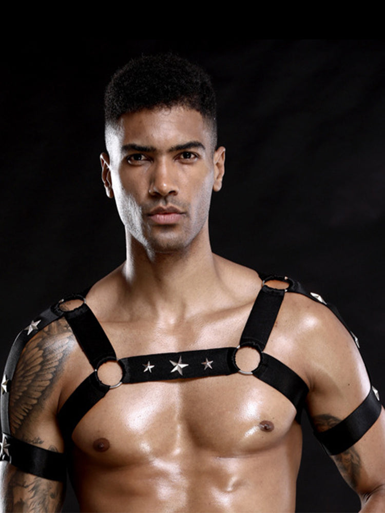 BLACKRISS™Star Chest Strap Thong Set - Black-Blackriss