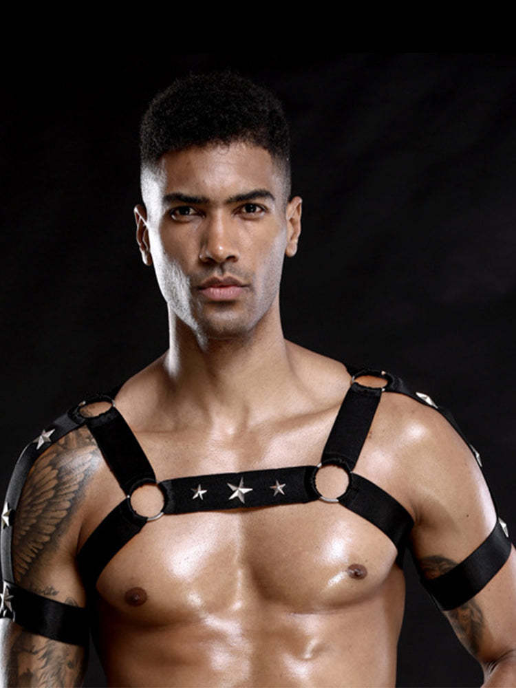 BLACKRISS™Star Chest Strap Thong Set - Black-Blackriss