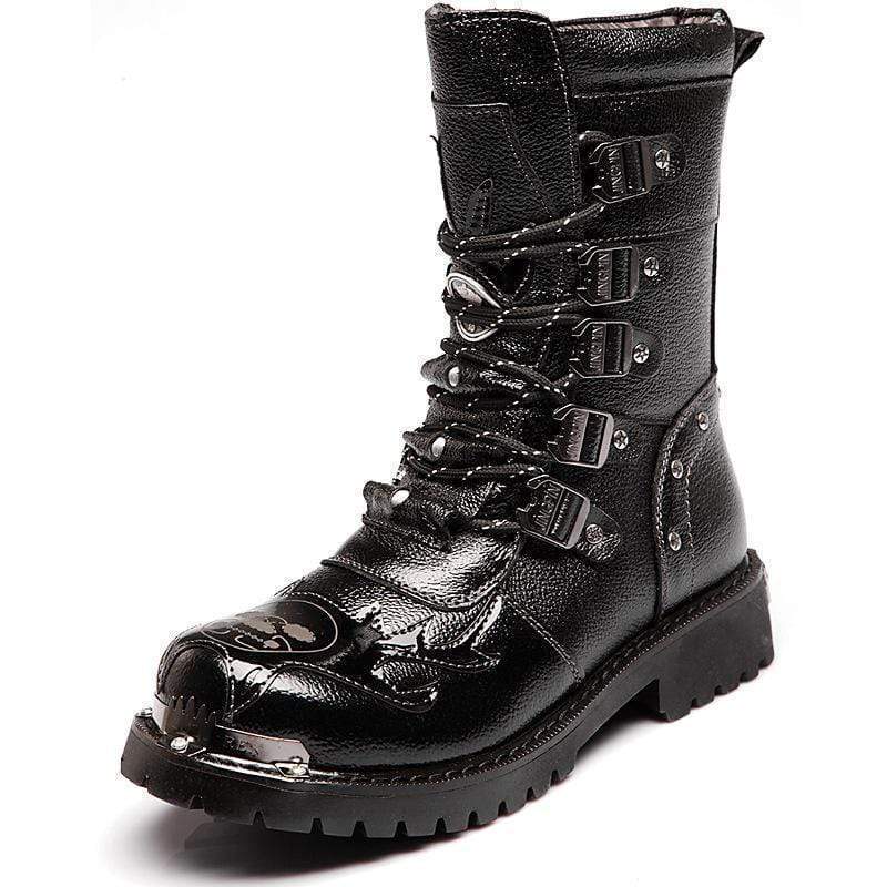 BLACKRISS™Men's Punk Faux Leather Middle Boots Martin Boots Winter Boots-Blackriss
