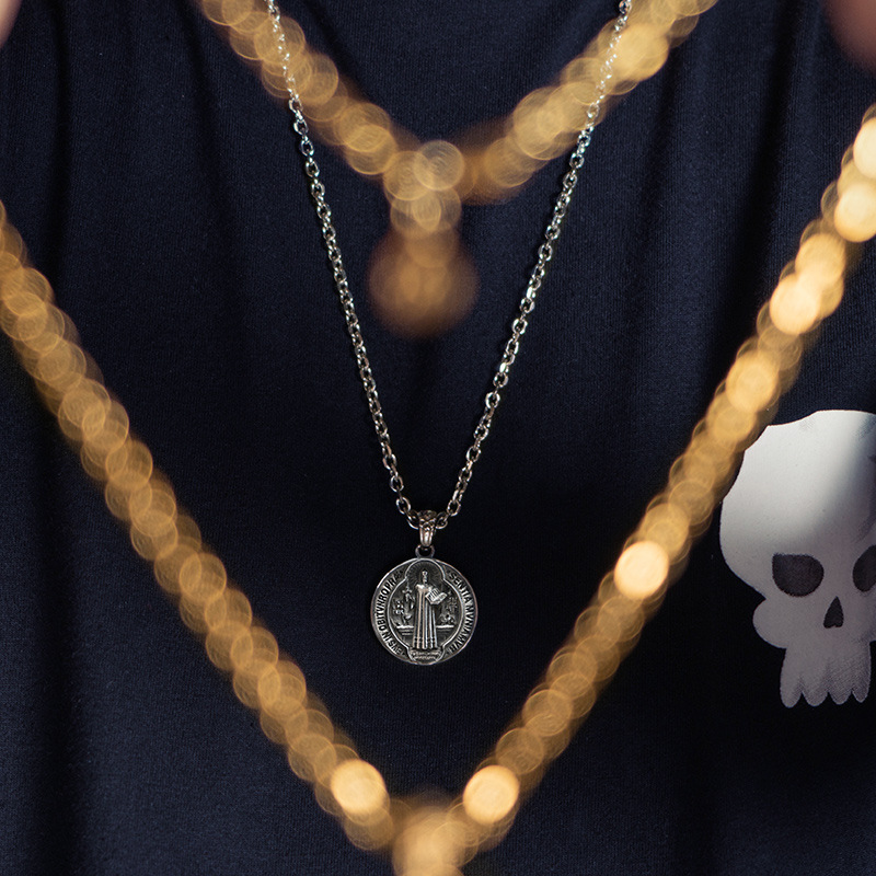 BLACKRISS™Sterling Silver Saint Benedict Necklace--Religious Silver Gift-Blackriss