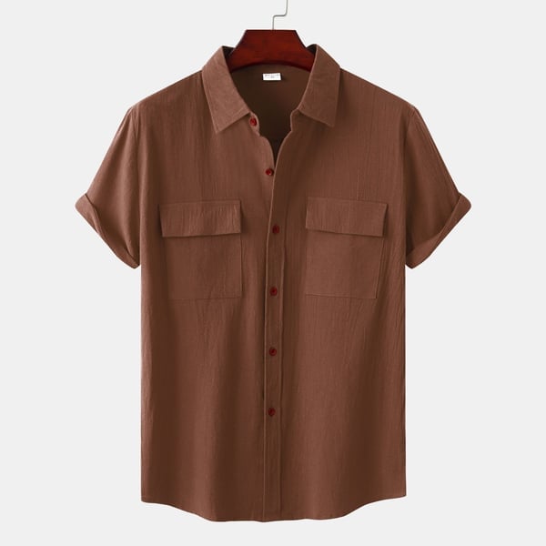 BLACKRISS™Solid colour casual flax short sleeve shirt-Blackriss