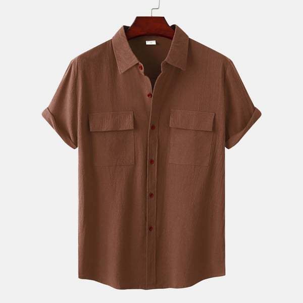 BLACKRISS™Solid colour casual flax short sleeve shirt-Blackriss