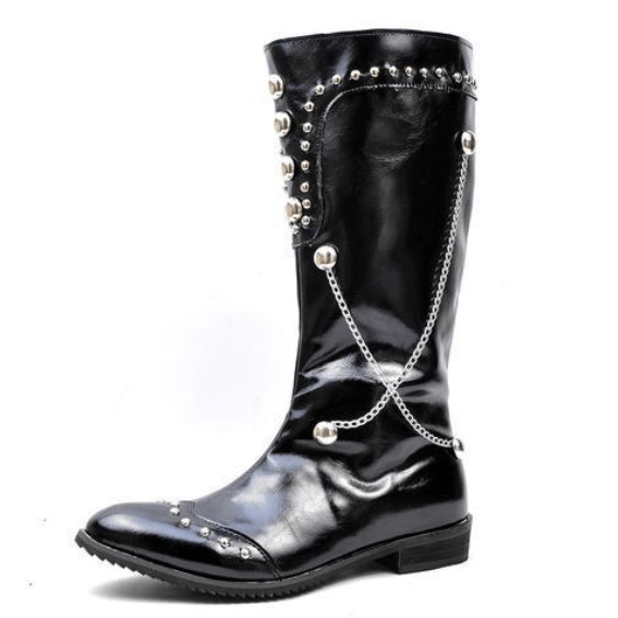 BLACKRISS™Men's Rivets Metal Chain Pointed Martin Boots-Blackriss