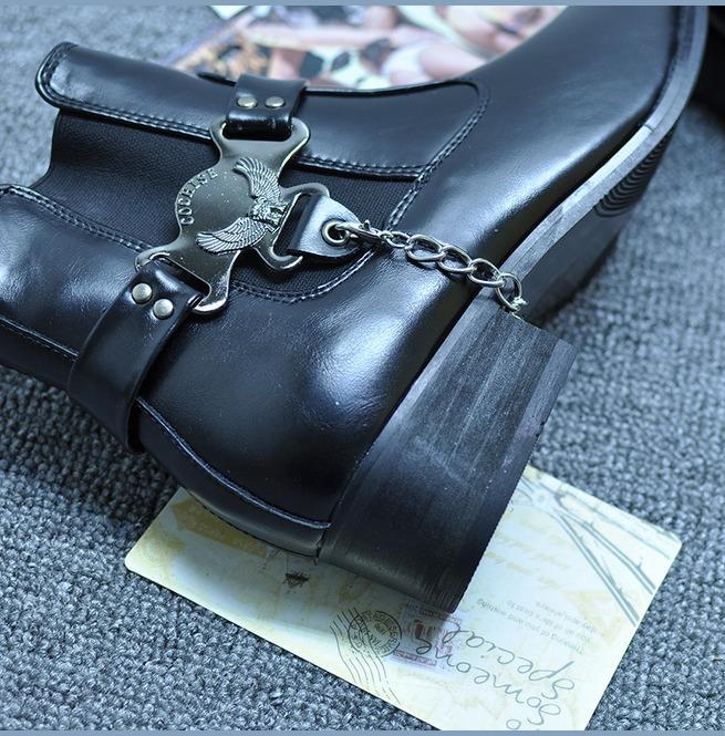 BLACKRISS™Men's Faux Leather Suede Pointed Toe Eagle Gusset Harness Ankle Boots-Blackriss