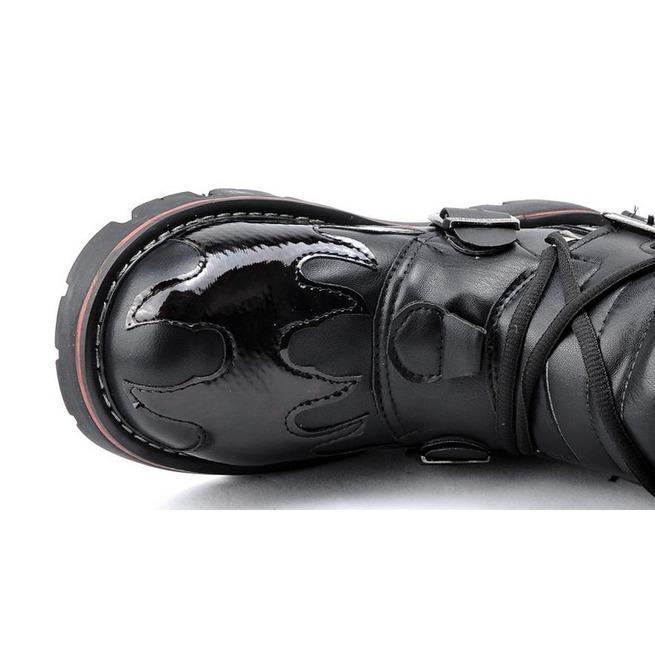 BLACKRISS™Men's Steampunk Fire Totem Black High Boots Motorcycle Boots-Blackriss