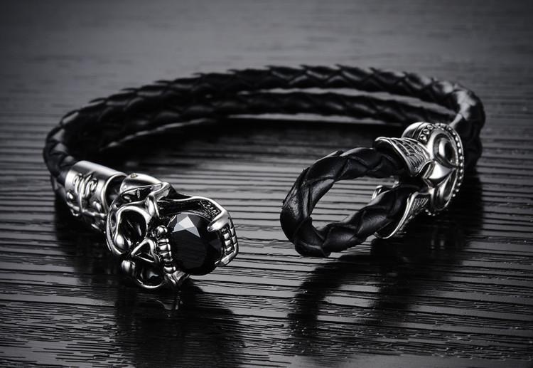 Blackriss™Genuine Leather Stainless Steel Skull Bracelet-Blackriss