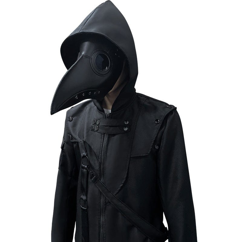 BLACKRISS™Men's Gothic Irregular Buckles Long Coat with Hood-Blackriss