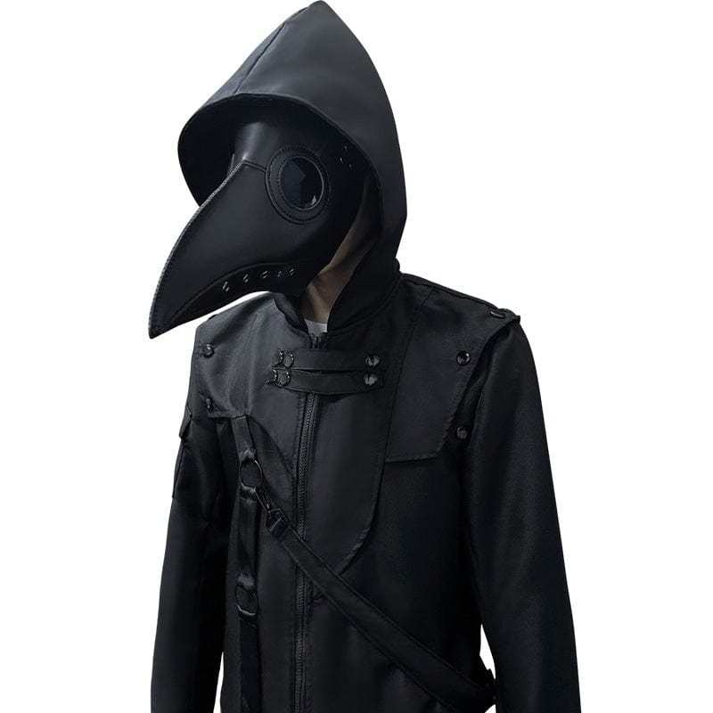 BLACKRISS™Men's Gothic Irregular Buckles Long Coat with Hood-Blackriss