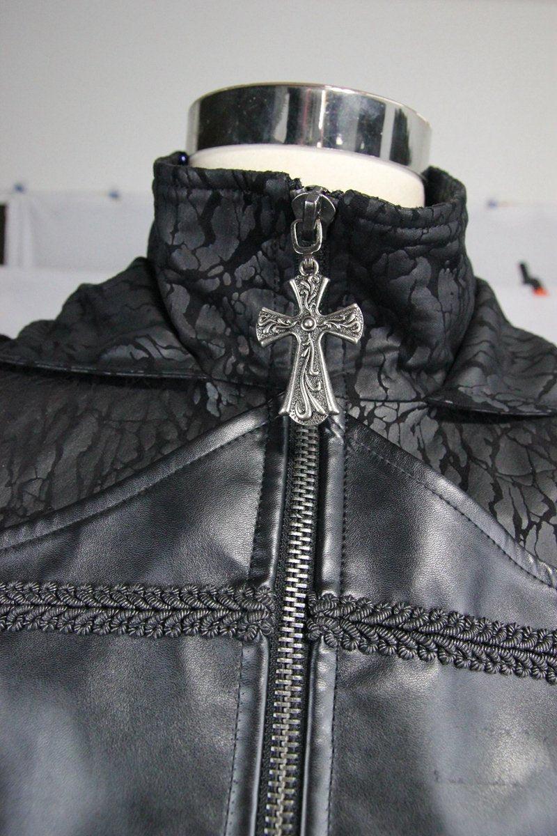 BLACKRISS™Men's Brocade and Leather Vintage Army Coat with Pelisse-Blackriss