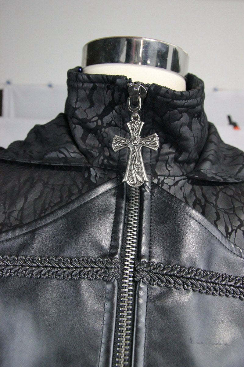 BLACKRISS™Men's Brocade and Leather Vintage Army Coat with Pelisse-Blackriss