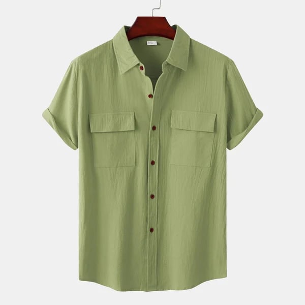 BLACKRISS™Solid colour casual flax short sleeve shirt-Blackriss