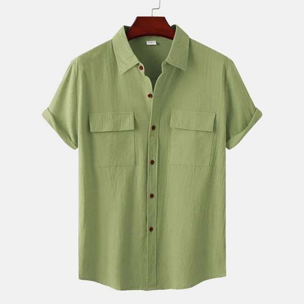 BLACKRISS™Solid colour casual flax short sleeve shirt-Blackriss