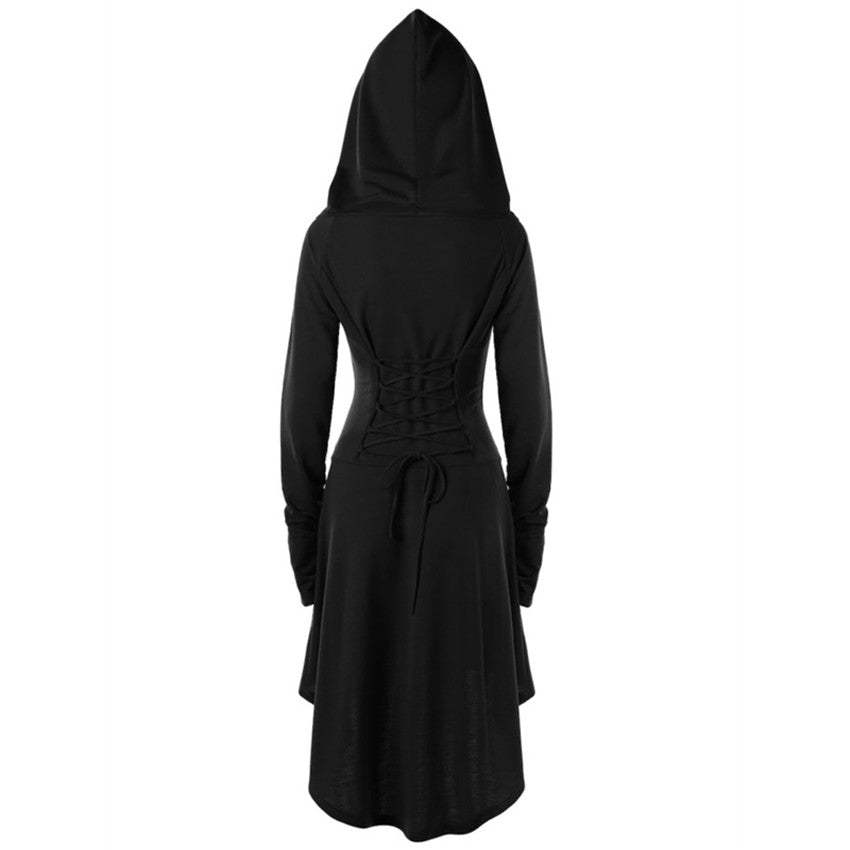 BLACKRISS™Gothic Punk Black Hooded Dresses for Women-Blackriss