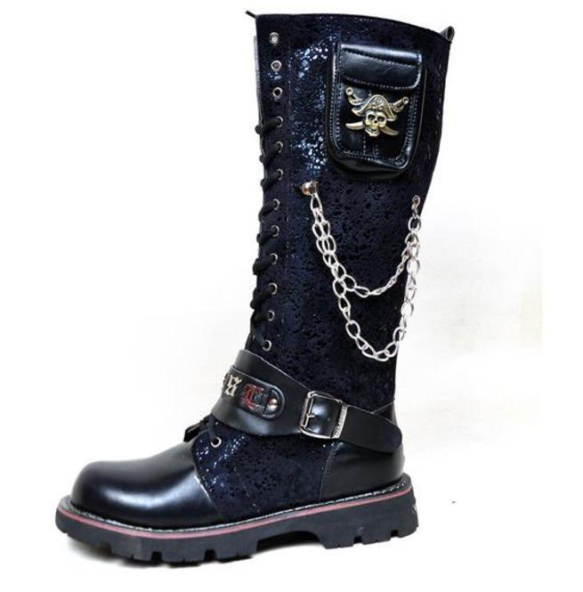 BLACKRISS™Men's Steampunk 16 Holes Metal Rivet High Boots Engineer Motorcycle Boot-Blackriss