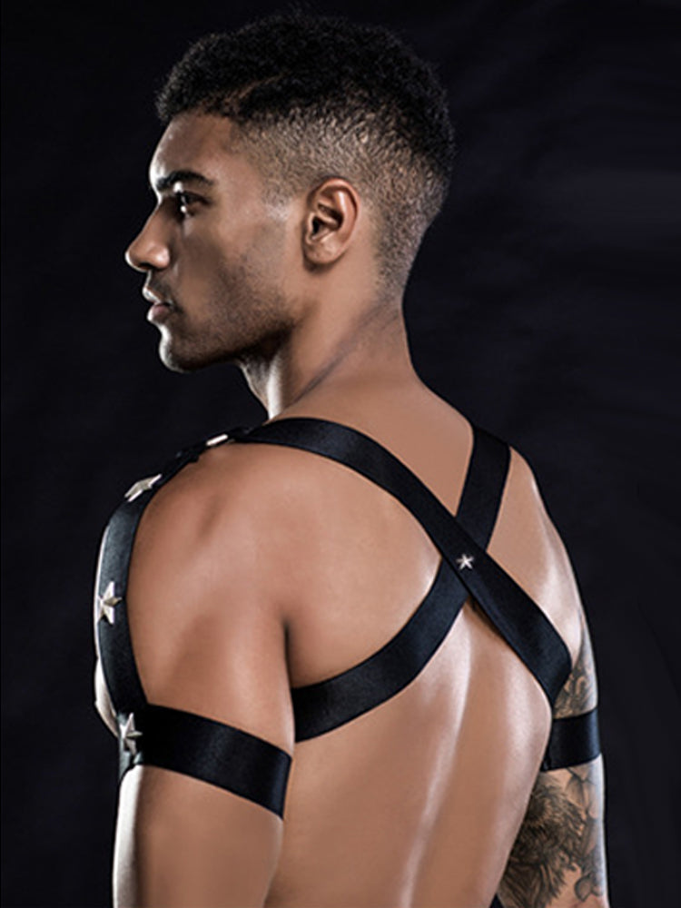 BLACKRISS™Star Chest Strap Thong Set - Black-Blackriss