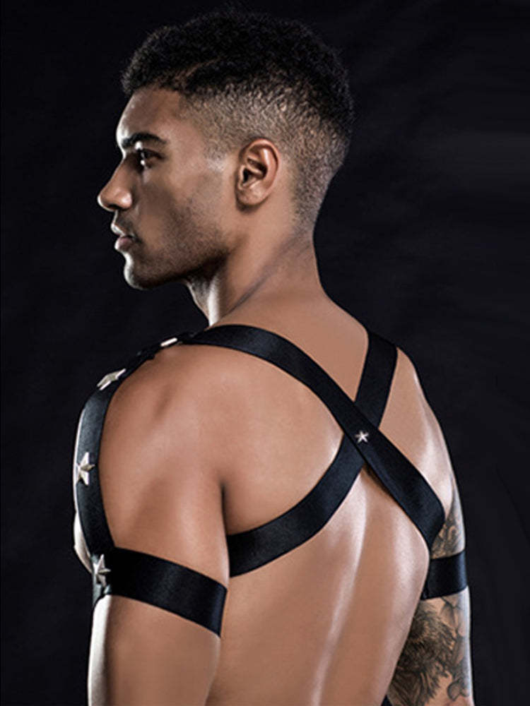 BLACKRISS™Star Chest Strap Thong Set - Black-Blackriss