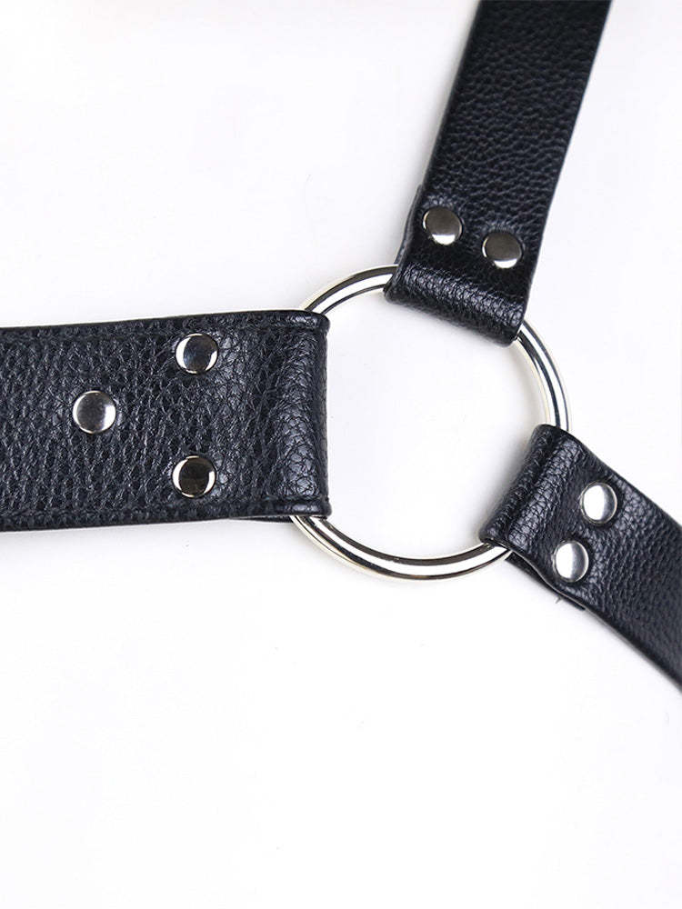 BLACKRISS™Sexy Double Thong Men's Low Waist Leather Panties Shaping Chest Strap-Blackriss