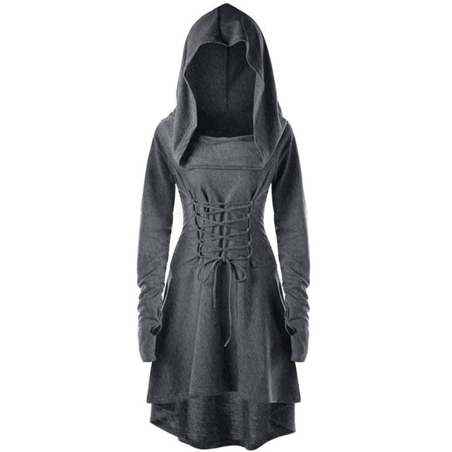 BLACKRISS™Gothic Punk Black Hooded Dresses for Women-Blackriss