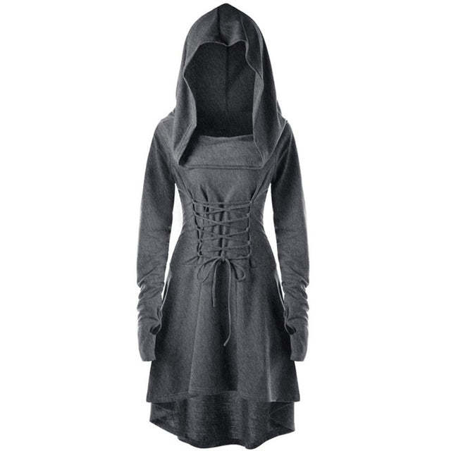 BLACKRISS™Gothic Punk Black Hooded Dresses for Women-Blackriss