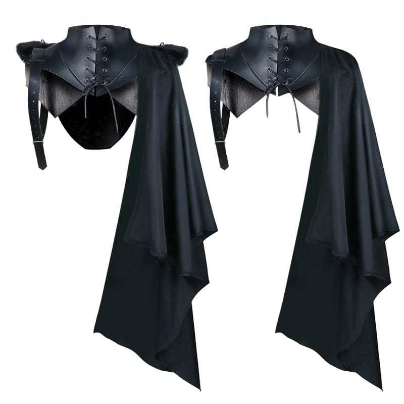 BLACKRISS™Men's Gothic Strappy Faux Leather Splice Cape-Blackriss