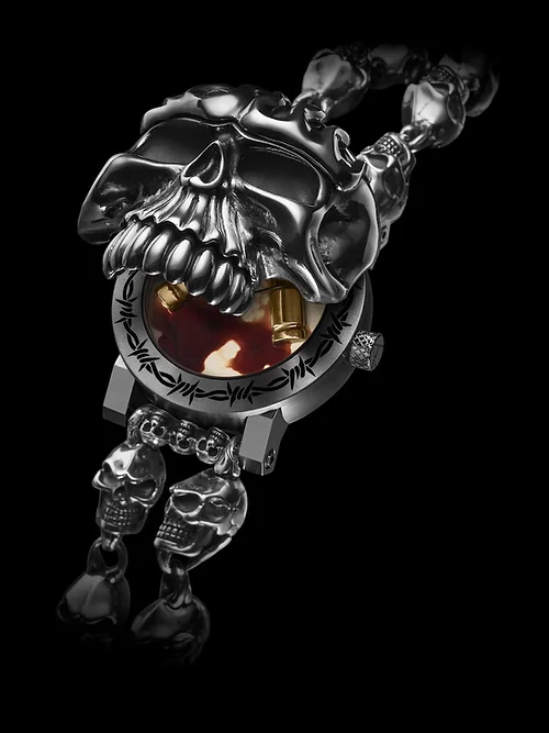 BLACKRISS™Men's Raging Skull Watch--Openable sterling silver skull cap-Blackriss