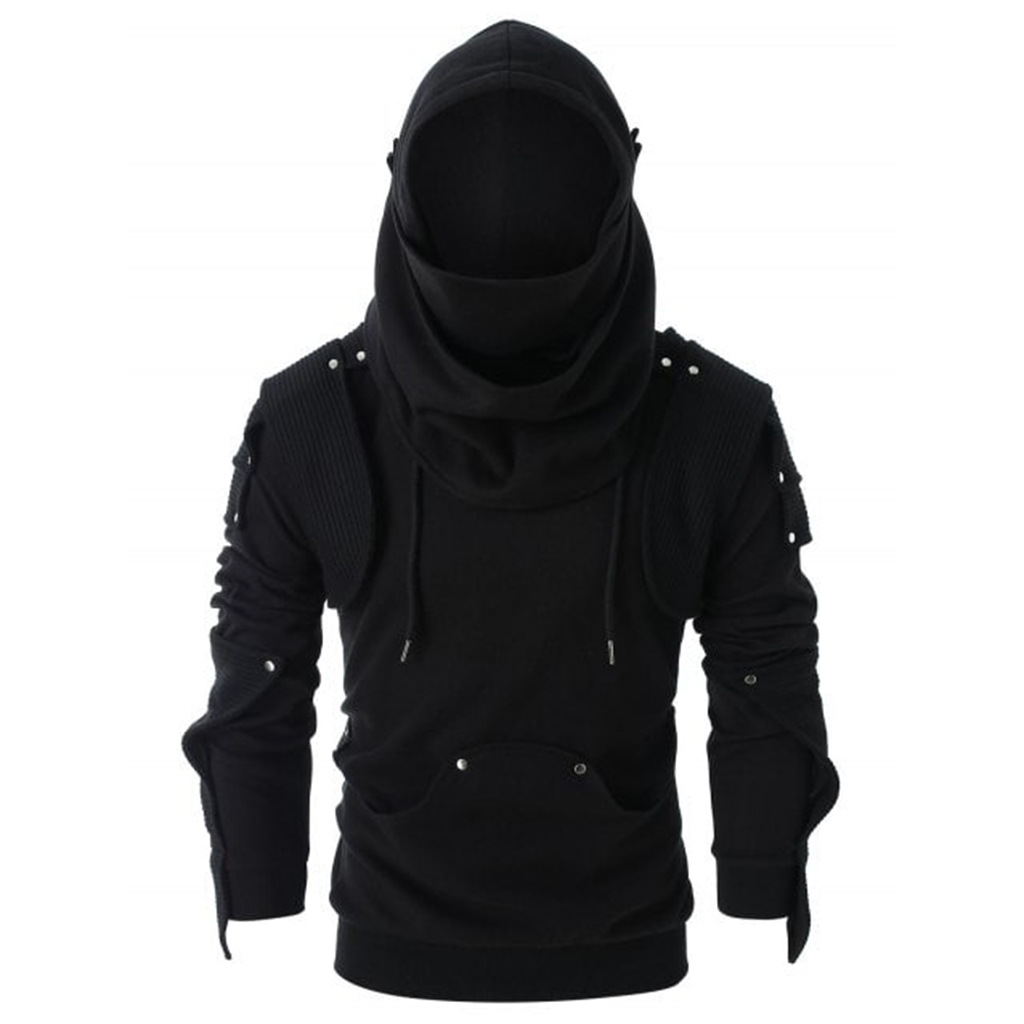 BLACKRISS™Vintage Gothic Masked Studded Long Sleeve Hooded Sweatshirt-Blackriss