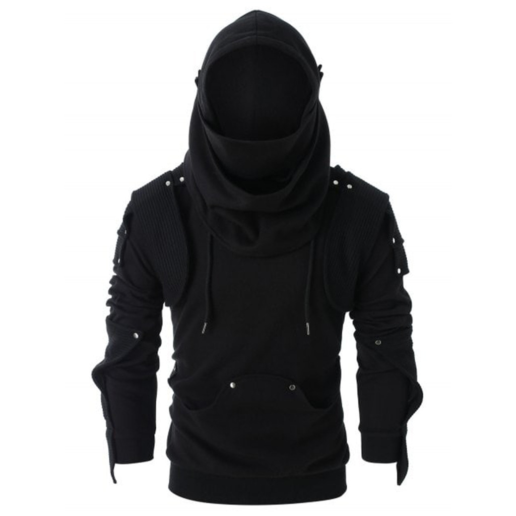 BLACKRISS™Vintage Gothic Masked Studded Long Sleeve Hooded Sweatshirt-Blackriss