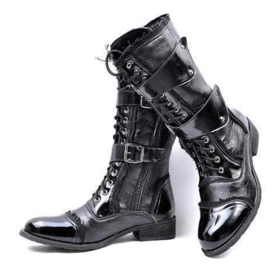 Men's Military Faux Leather Multi Buckles Martin Boots-Blackriss
