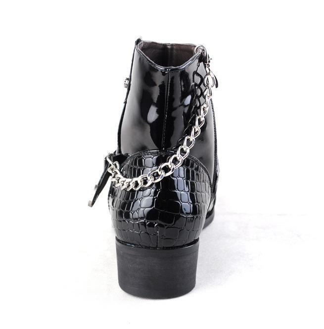 BLACKRISS™Men's Buckle Strap Chain Faux Leather Side Zipper Shoes Pointed Toe Boots-Blackriss