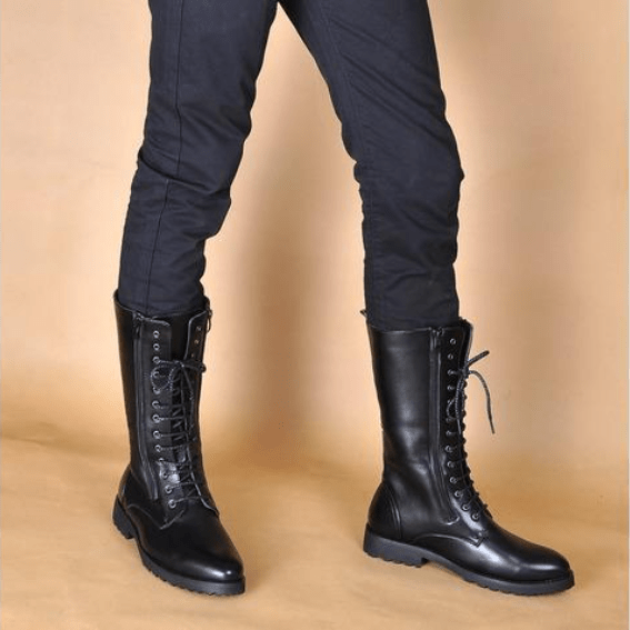 BLACKRISS™Men's Vintage Lace Up Zipper Faux Leather Army Boots Martin Boots-Blackriss